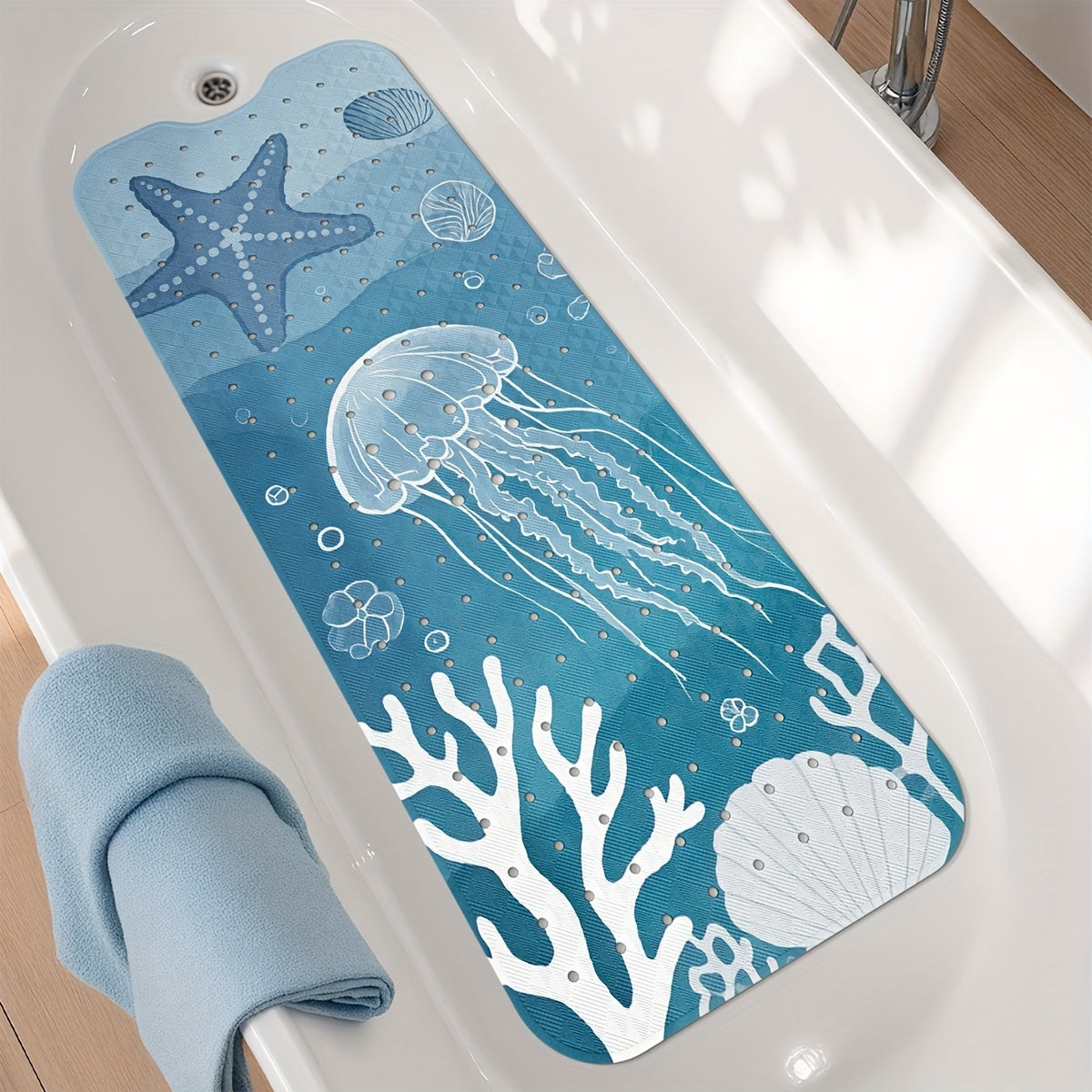 DAJIANG Non-Slip PVC Bath Mat 1pc DAJIANG Non-Slip PVC Bath Mat - Underwater World Design with Jellyfish