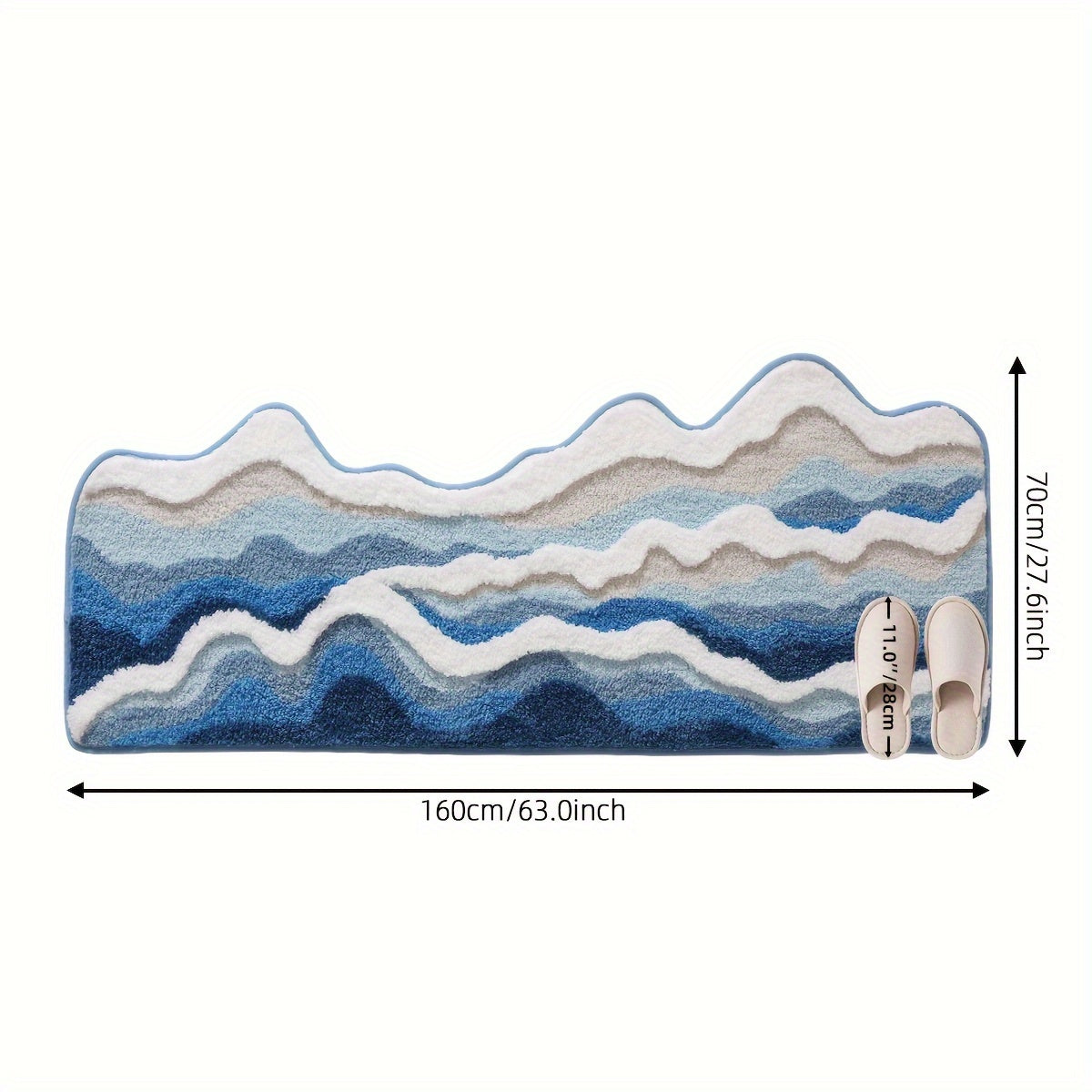Ocean Wave Design Bathroom Rug - Premium Non-Slip, Fluffy Polyester Mat for Bathtub