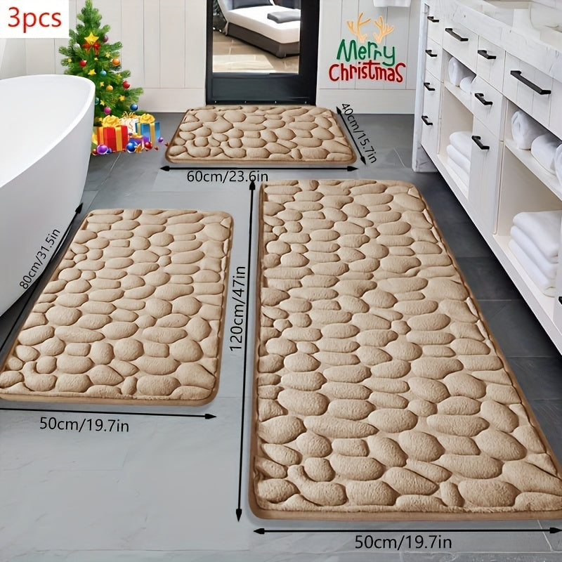 3pcs Memory Foam Bath Mat Set | Non-Slip, Quick-Drying, Soft And Comfortable, Absorbent, Polyester