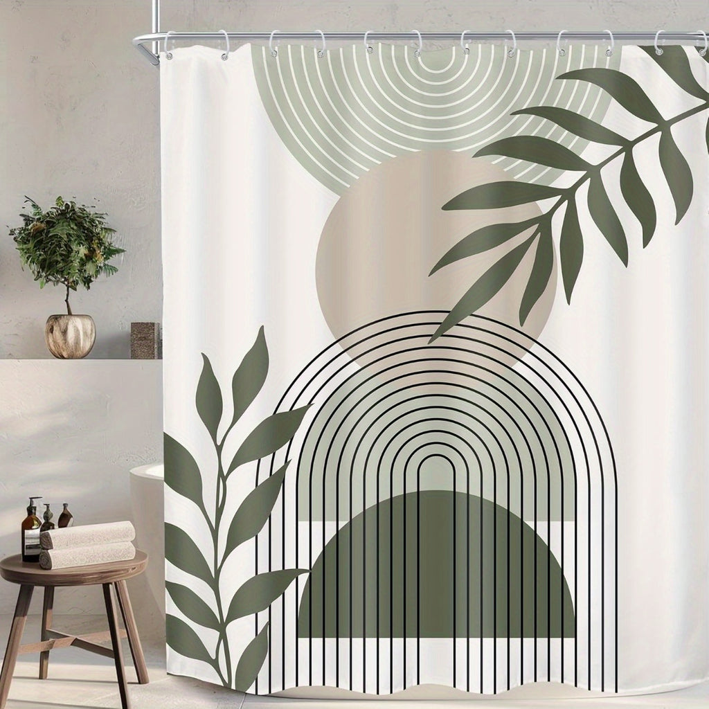 KOMLLEX Sage Green Boho Shower Curtain 60Wx72H Abstract Modern Mid Century Bathroom Decor Aesthetic Leaves