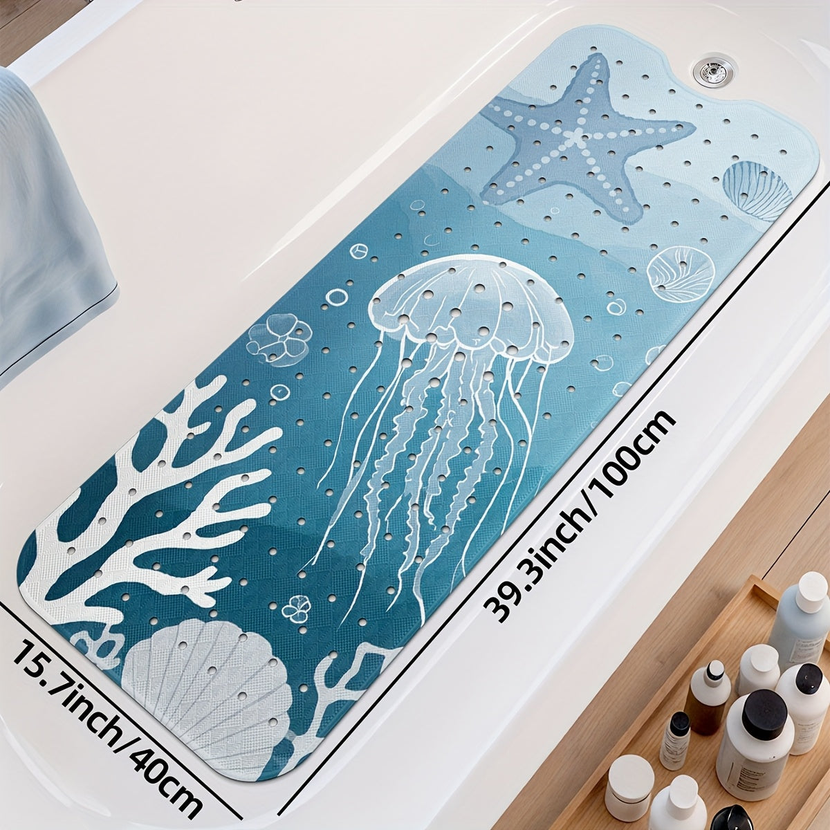DAJIANG Non-Slip PVC Bath Mat 1pc DAJIANG Non-Slip PVC Bath Mat - Underwater World Design with Jellyfish